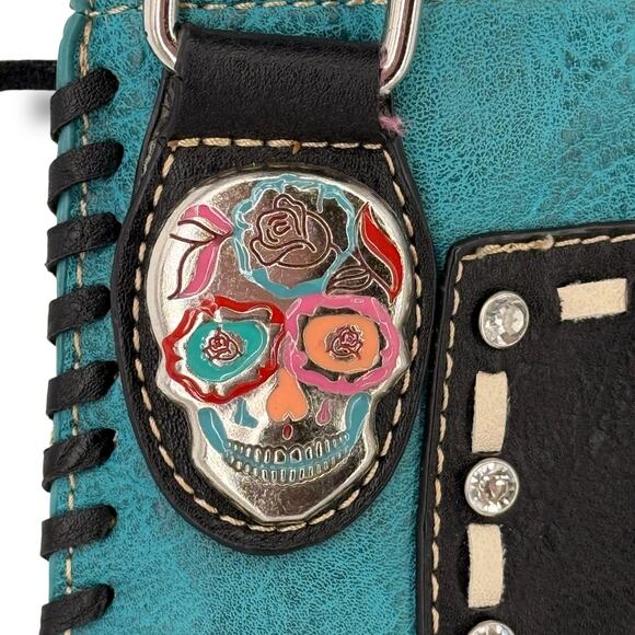 Montana West Sugar Skull Embroidered Fringe Crossbody Bag Faux Leather Purse - Picture 5 of 12
